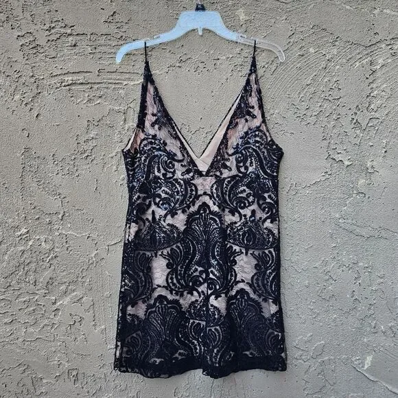 Free People Night Shimmers Lace Sequined Beige and Black Dress - Picture 13 of 15